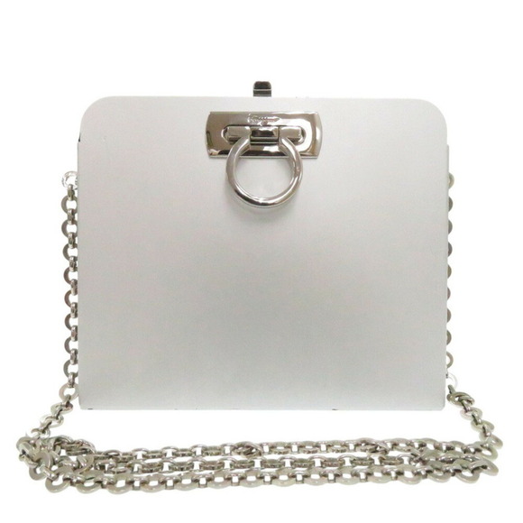 SALVATORE FERRAGAMO Gancini AU-21 6717 Aluminum Silver Shoulder Bag - Picture 2 of 9